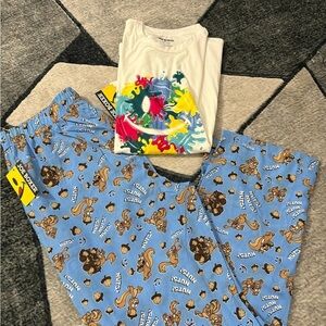 🆕 Joe Boxer White and Blue Women’s Pajama Set with Cartoon Print Size M